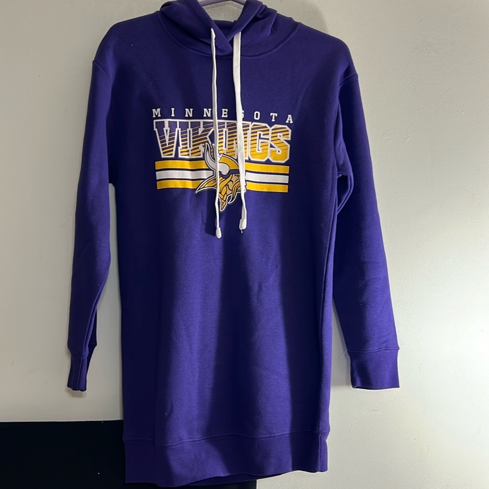 NWT NFL TEAM APPAREL GIRLS MINNESOTA VIKINGS SWEATSHIRT HOODIE DRESS SIZE SMALL